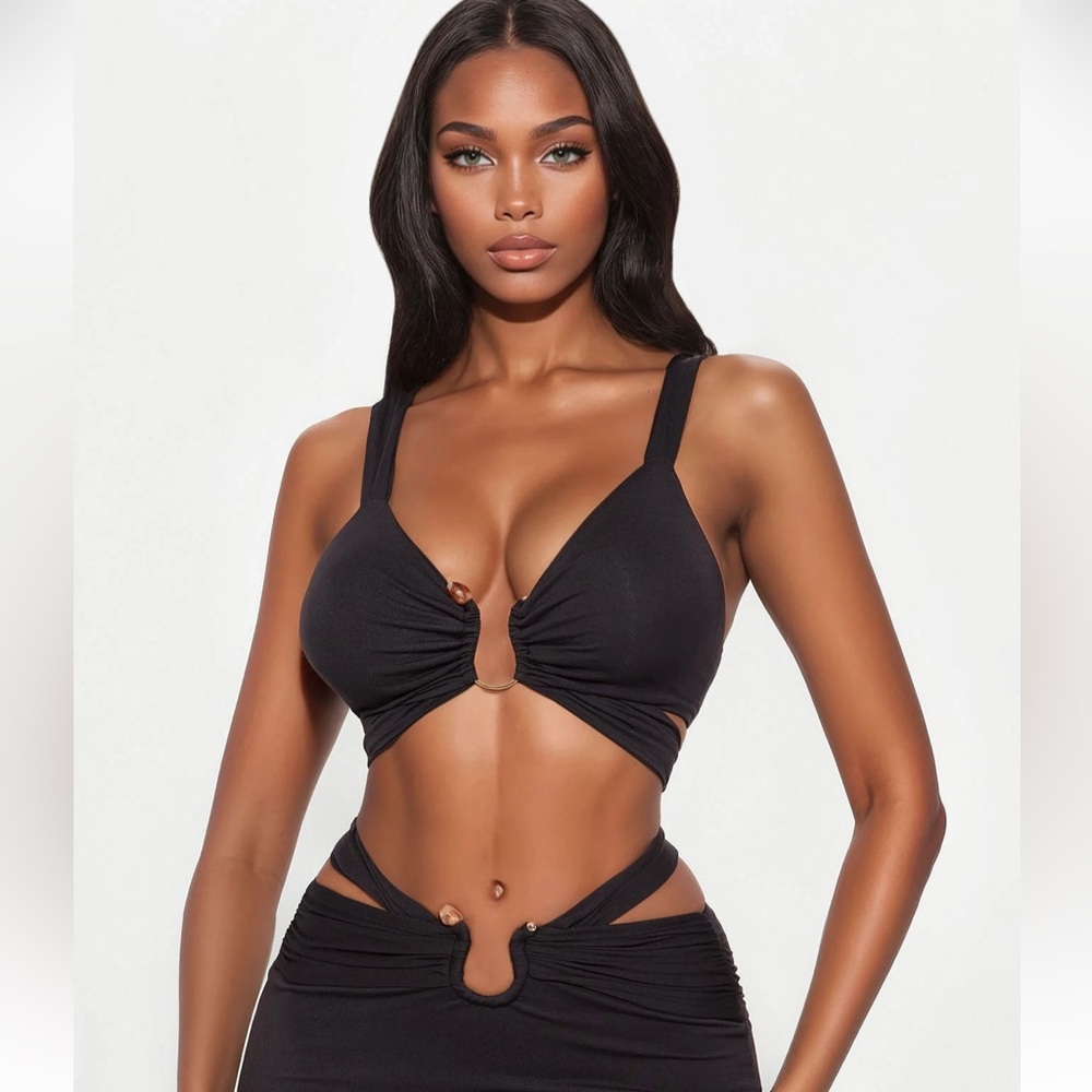 Black Cutout Ring Detail Skirt Set